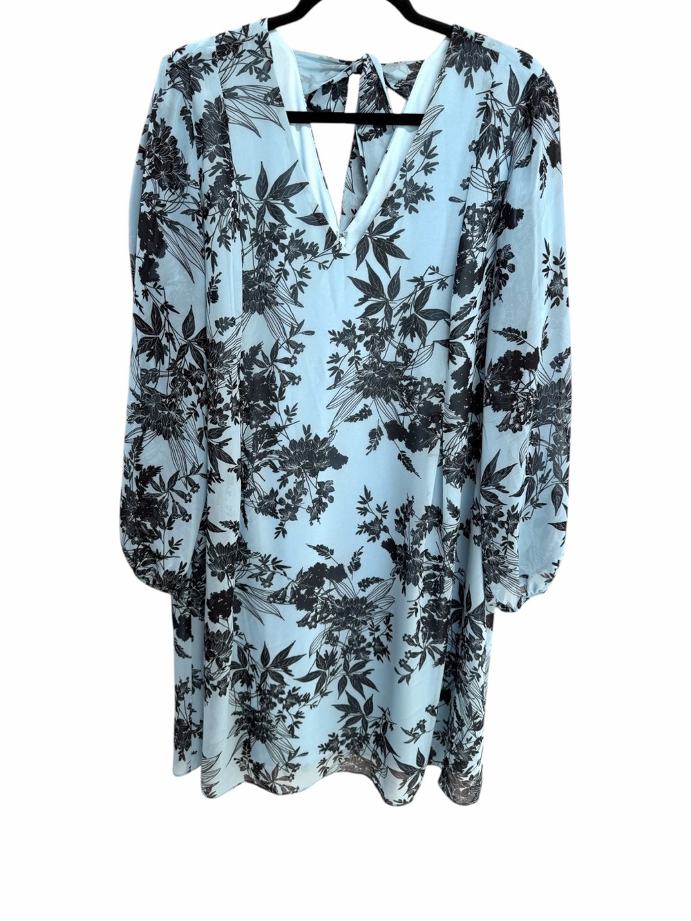 INC INTERNATIONAL CONCEPTS Blue‎ Chiffon Shift Dress Blue Floral Long Sleeve XL